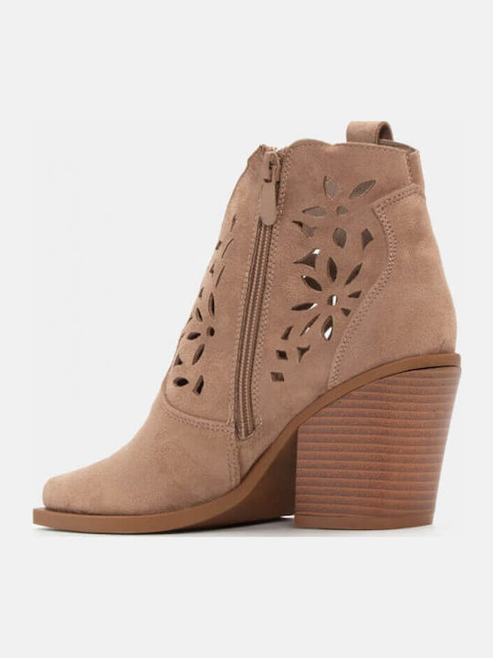 Women's Cowboy Boots with Medium Heel Beige