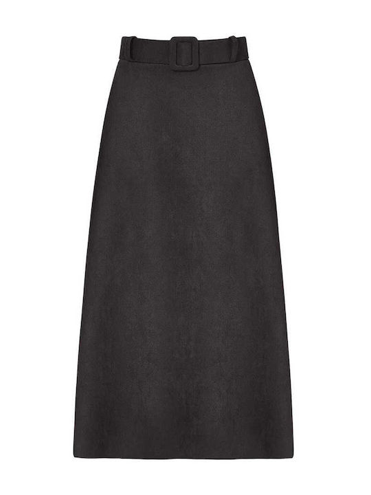 Celestino Women's Midi Skirt Suede Look Loose Fit Black