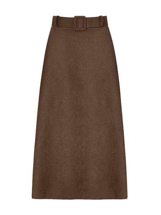 Celestino Women's Skirt Midi Suede Look Loose Fit Brown
