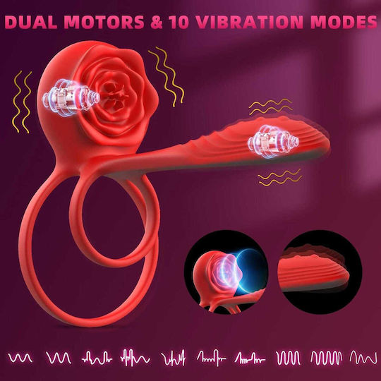 Vibrant Inel Cock Roșu EM-RINGVIB-APP-USB-10V-11186