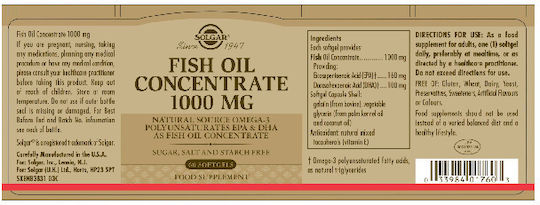 Solgar Fish Oil Concentrate Ιχθυέλαιο 1000mg 60 μαλακές κάψουλες