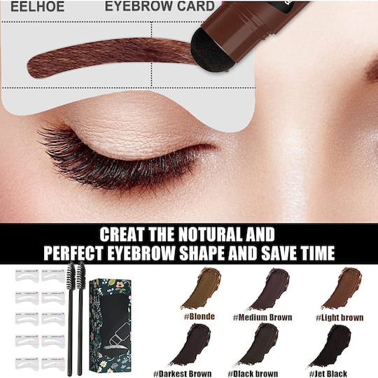 Waterproof Eyebrow Stamp with 10 Stencils & 2 Brushes Black