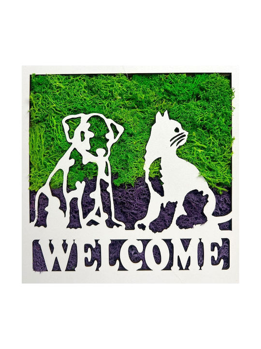 Decorative Welcome Picture Stabilized Moss Animal Silhouettes 20x20 Cm Green