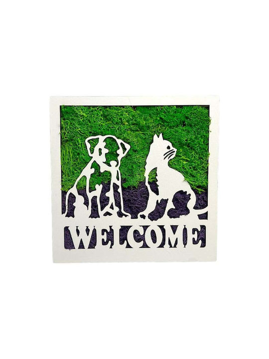 Decorative Welcome Picture Stabilized Moss Animal Silhouettes 20x20 Cm Green
