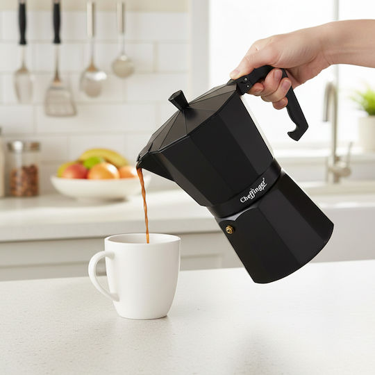 Cheffinger 380 мл 9 чаши Алуминиева Италианска Кафеварка Ергономична Дръжка Черна