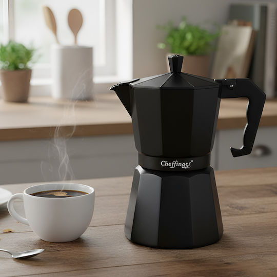 Cheffinger Cafetieră Italiană din Aluminiu 320ml 6 Cești Mâner Ergonomic Negru