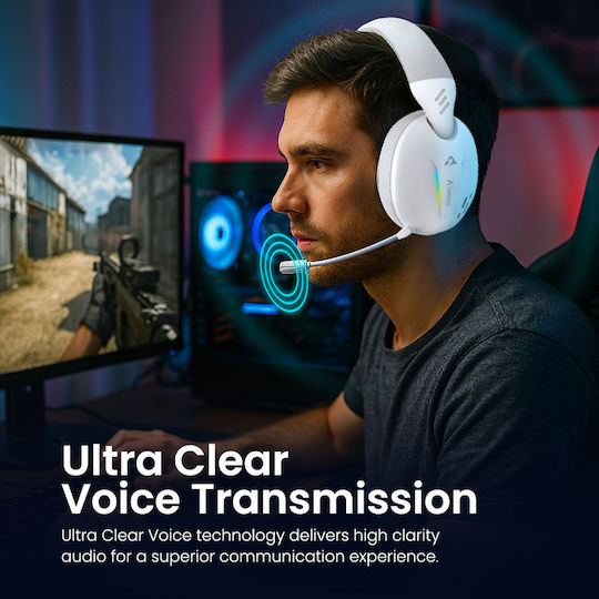 Armaggeddon Trimode Cosmic V Ultraclear Ozone Ασύρματο Over Ear Gaming Headset με σύνδεση Bluetooth / USB Λευκό