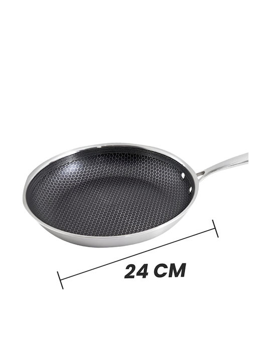 Cheffinger 24cm Frying Pan Honeycomb Coating Long Handle Silver