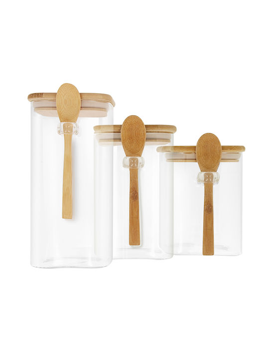 Cheffinger Set 3 Glass Storage Jars Airtight Cork Stopper Sienna
