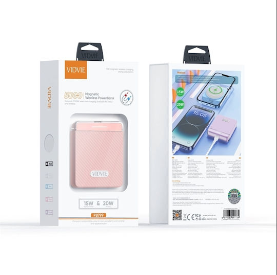 Vidvie PB799 MagSafe Power Bank 5000mAh 20W με Θύρα USB-C Power Delivery Ροζ