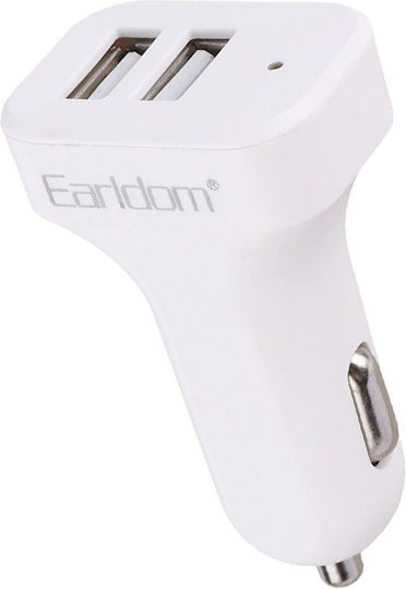 Earldom ES-131 Auto-Ladegerät 2.4A mit Anschlüssen: 2xUSB mit Kabel Typ-C,TC-TC Weiß Farbe