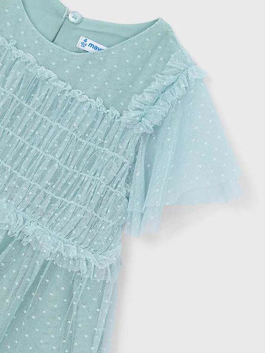 Children's Dress Short Sleeve Tulle Polka Dot Pink