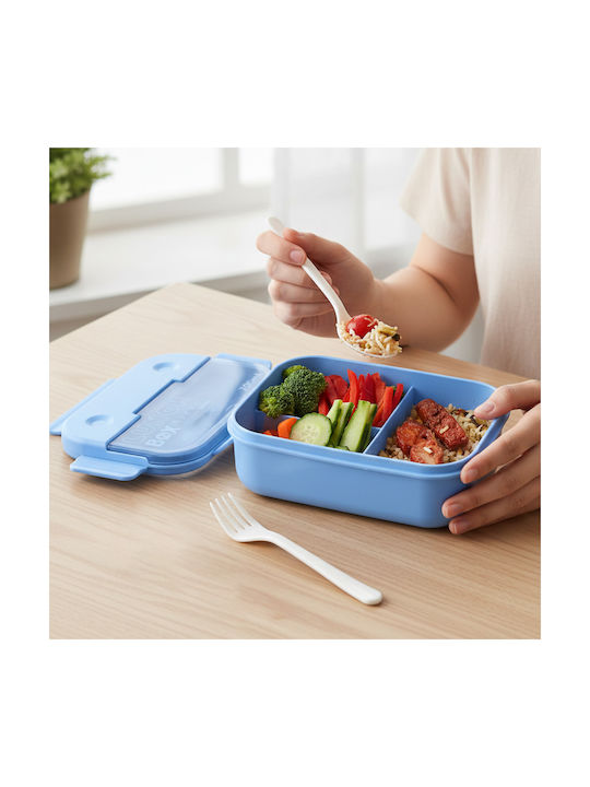 Cheffinger 700ml 3-compartment Food Container Spoon Fork Blue