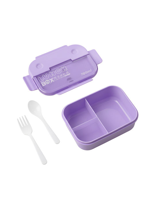Cheffinger 700ml 3-compartment Food Container Spoon Fork Purple