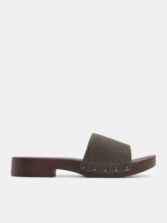 Fără toc Suede Mule în Culoare Kaki