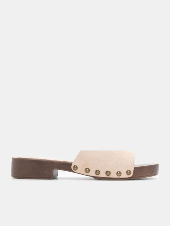 Flach Wildleder Mules in Beige Farbe