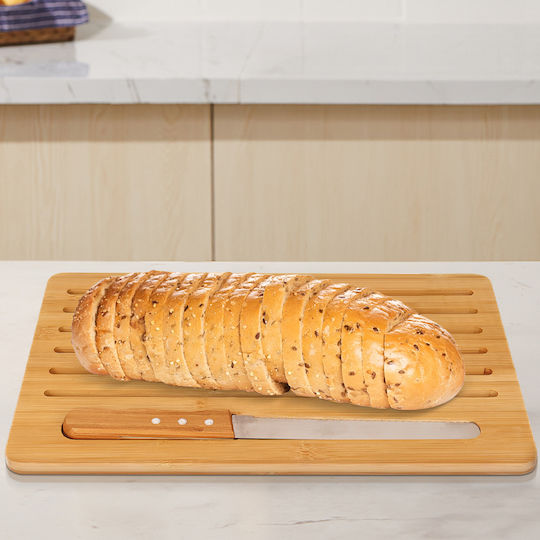 Cheffinger Schneidebrett Für Brot Bambus Messer 41x27cm Einfach Schneiden Braune Beigetöne