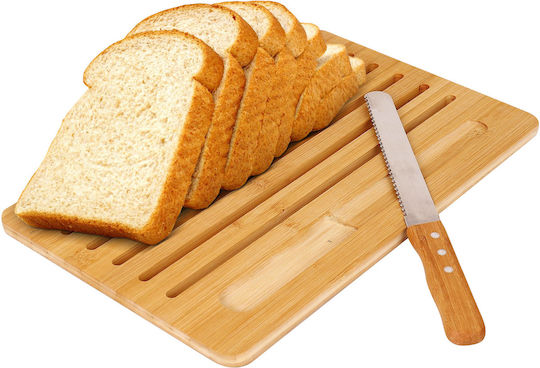 Cheffinger Tocător pentru Pâine Bambus Cuțit 41x27cm Tăiere Ușoară Maro Bej