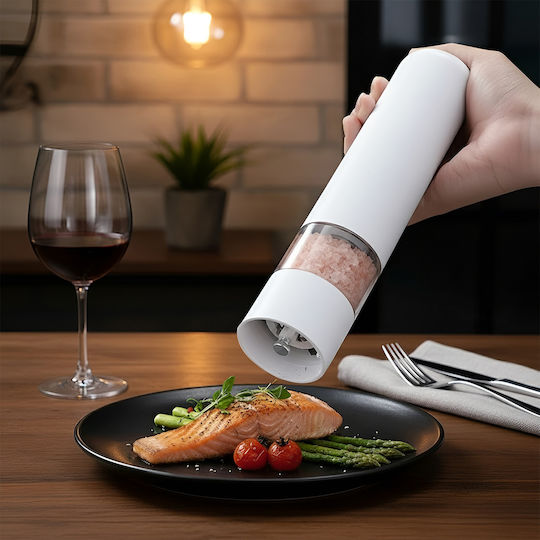 Cheffinger Set 2 Adjustable Electric Salt Pepper Mills White Black