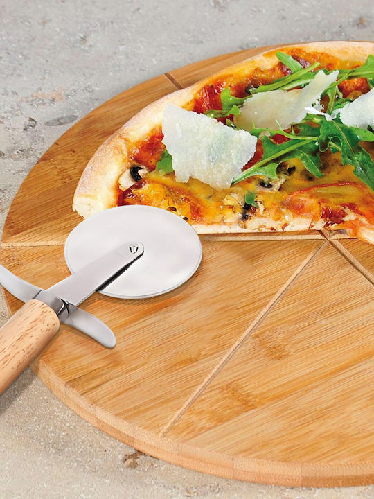Cheffinger Bamboo Pizza Tray Wood Stainless Steel Pizza Cutter Precise Cutting Brown Beige Cheffinger Bamboo Pizza Tray Wood Stainless Steel Pizza Cutter Precise Cutting Brown Beige