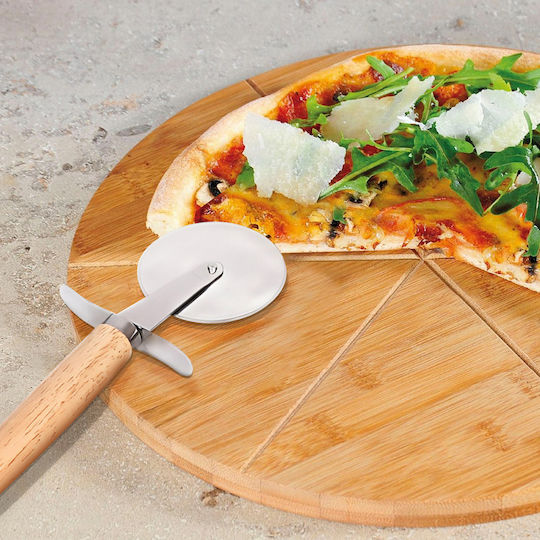Cheffinger Bamboo Pizza Tray Wood Stainless Steel Pizza Cutter Precise Cutting Brown Beige Cheffinger Bamboo Pizza Tray Wood Stainless Steel Pizza Cutter Precise Cutting Brown Beige