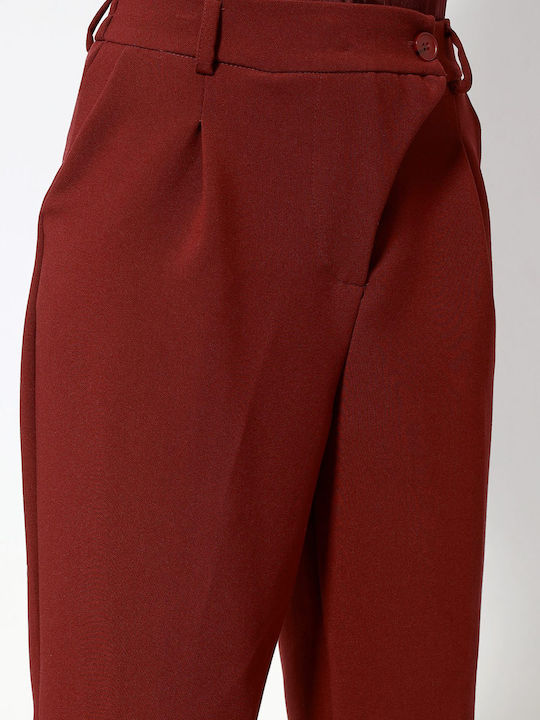 Women's High-waisted Fabric Trousers Bordeaux