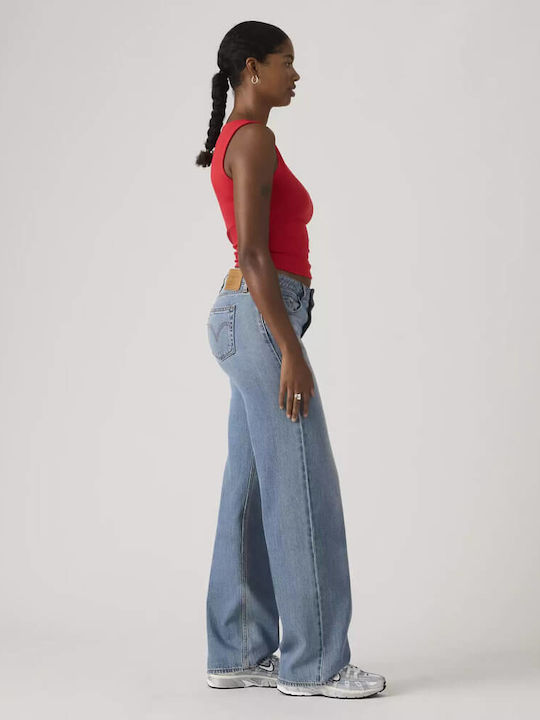 Low Waist Women's Jean Trousers in Loose Fit Medium Wash Blue