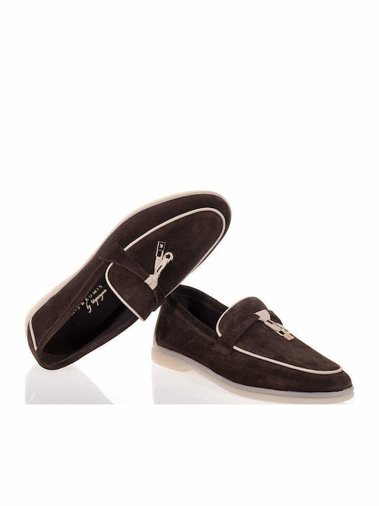 Leather Women's Loafers in Brown Color