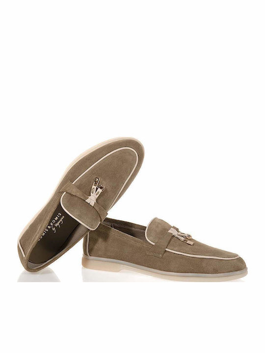 Leather Women's Loafers in Brown Color