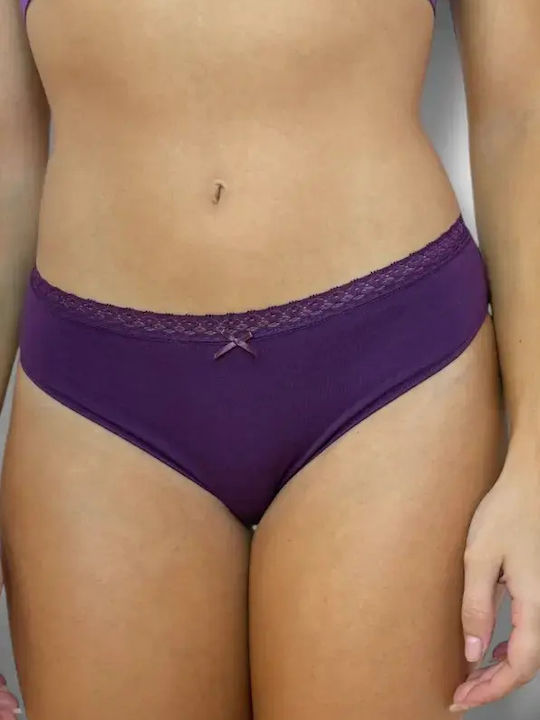 Βαμβακερά Γυναικεία Slip 3Pack με Δαντέλα Μωβ