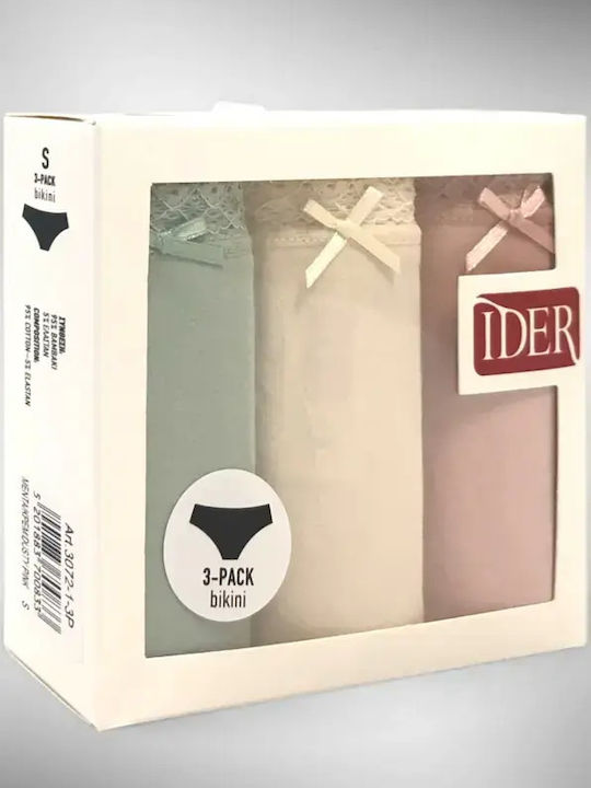 Βαμβακερά Γυναικεία Slip 3Pack με Δαντέλα Μωβ
