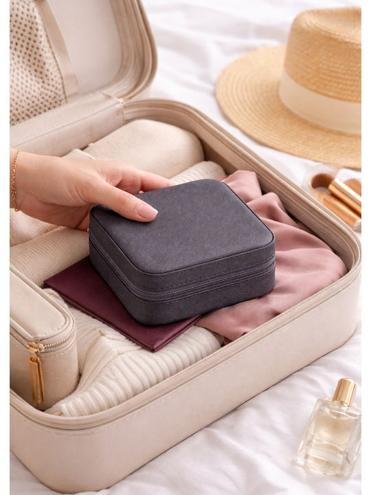 Θήκη Κοσμημάτων Φορητή Ταξιδιωτική 10×10×5cm Pu-δέρμα — Σκουλαρίκια Κολιέ Δαχτυλίδια Βραχιόλια Grey Sn00008