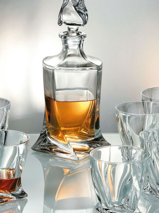 Bohemia Quadro Crystal Whiskey Decanter 27.9cm with Stopper & Glasses 850ml