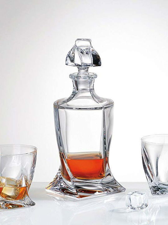 Bohemia Quadro Crystal Whiskey Decanter 27.9cm with Stopper & Glasses 850ml