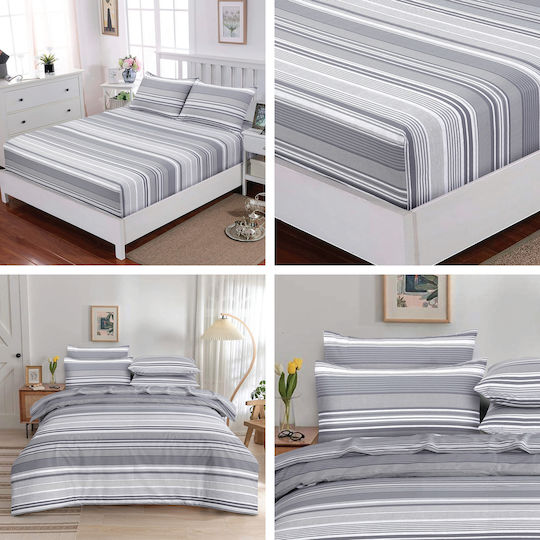 Casa Colori Bettwäsche-Set Doppel mit Gummiband 140x200+30cm. Grey Harmony Gray 4Stück