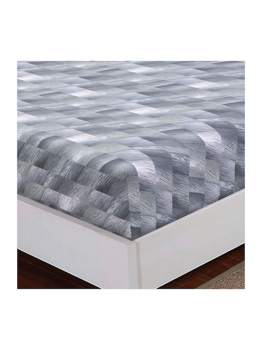 Casa Colori Grey Illus Σεντόνι Ημίδιπλο με Λάστιχο 120x200+30εκ. Γκρι