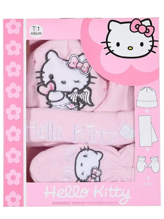 Kids Beanie Set with Scarf & Gloves Knitted Pink