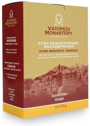 Pure Incense of Mount Athos Old Traditional Recipe 10 X 100g Authentic Product of Vatopedi Monastery Holy Great Monastery Vatopedi 28174 Amber