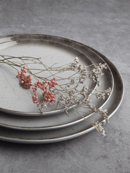 Ionia Shallow Ceramic Gray Plate with Diameter 27cm