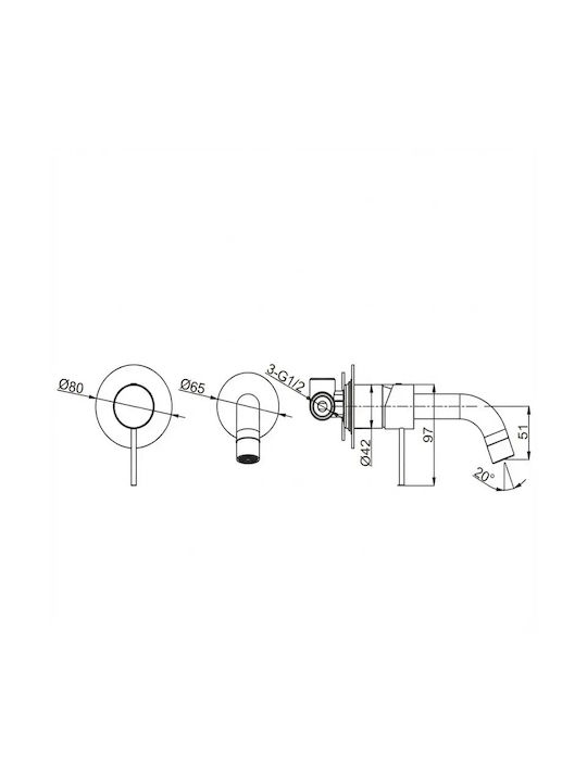 Tema Built-in Mixer & Spout Set for for Bathroom Sink Black