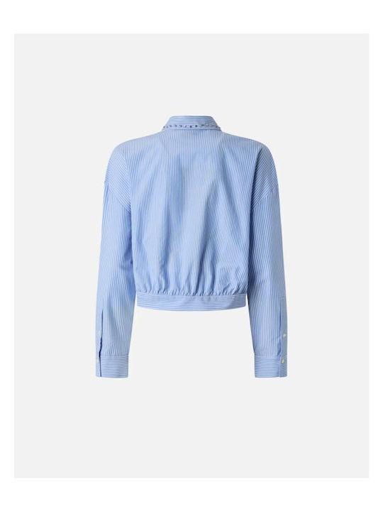 Women's Striped Long Sleeve Shirt Light Blue