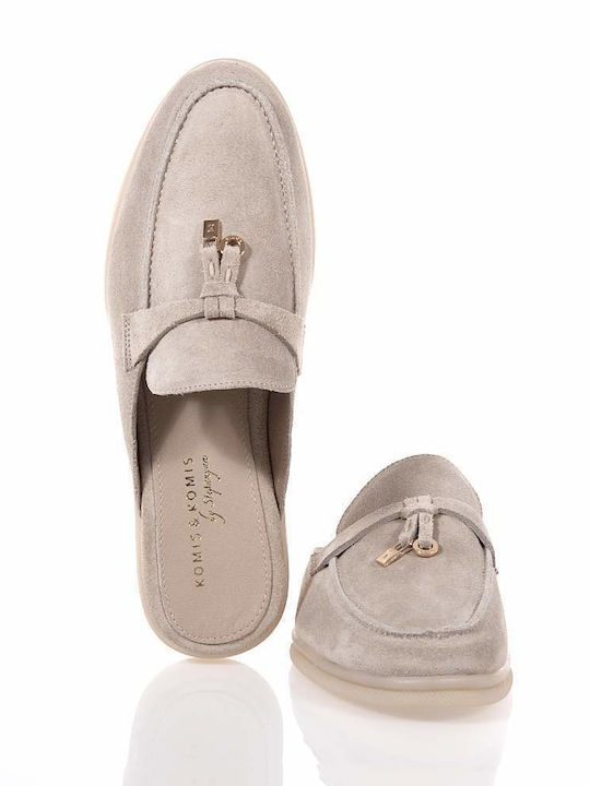Suede Mules με Τακούνι σε Μπεζ Χρώμα