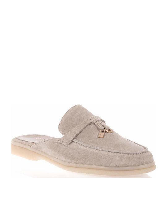 Suede Mules με Τακούνι σε Μπεζ Χρώμα
