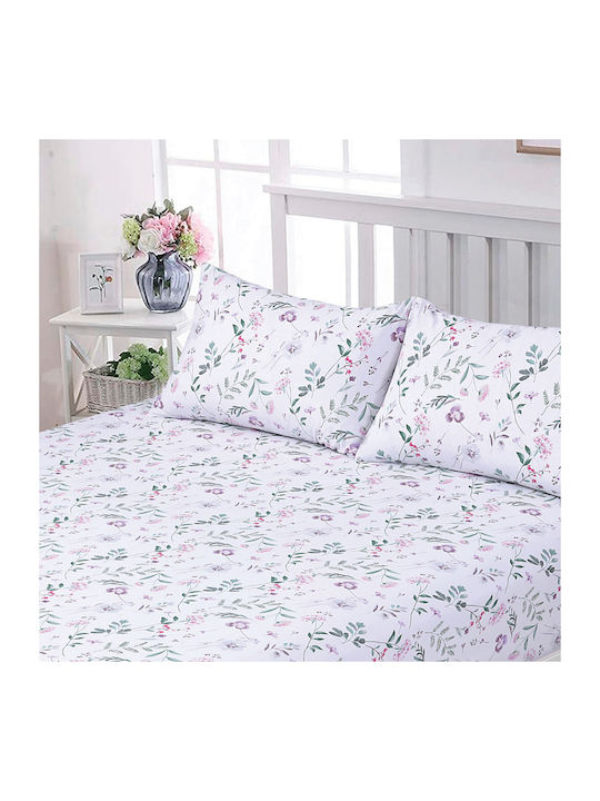 Casa Colori Cearșaf King Size cu Elastic 180x200+30cm. Blooming Touch Floral