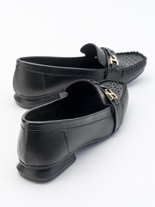 Leder Damen Mokassins in Schwarz Farbe