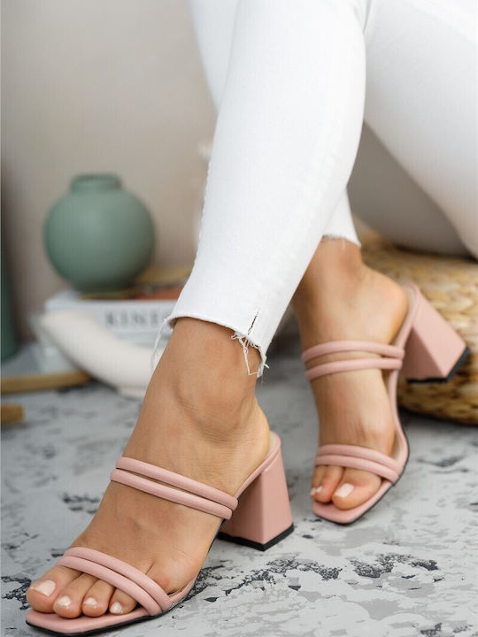 Mules mit Absatz in Rosa Farbe