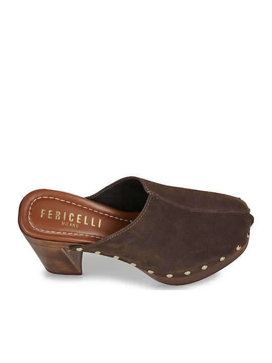 Mules mit Absatz in Braun Farbe