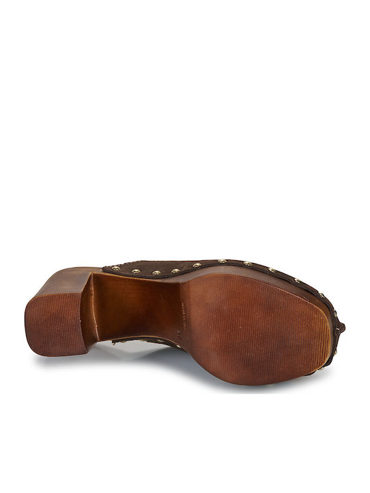 Mules mit Absatz in Braun Farbe