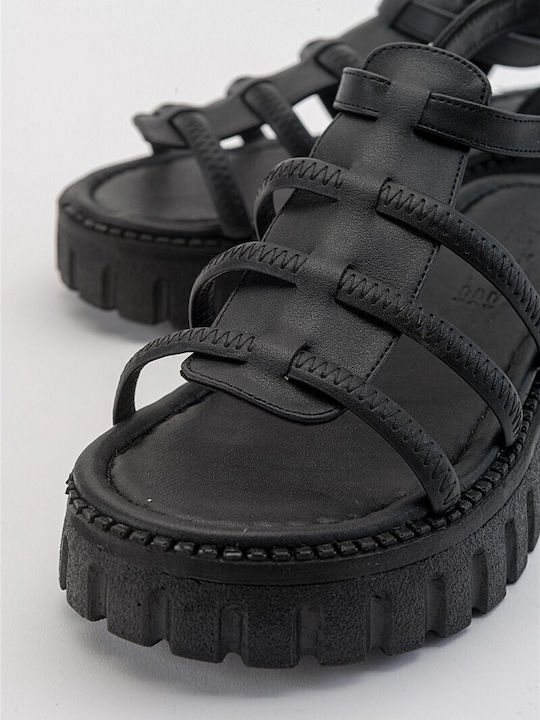 Women's Leather Platform Shoes Black