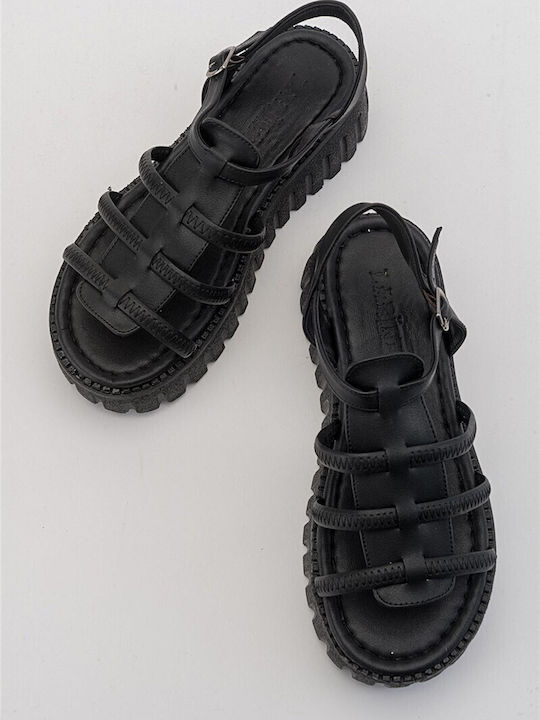Women's Leather Platform Shoes Black